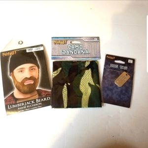 Spirit Halloween NWT Costume Accessories Lumberjack Beard Camo Bandana D…